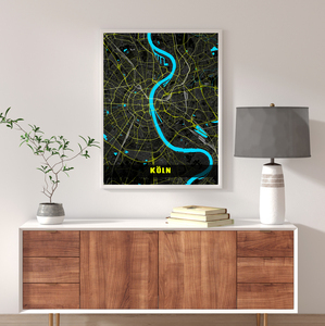 Ontwerp je eigen neon-stijl City-Map van Keulen – Maak het persoonlijk!