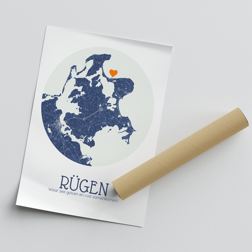 Personaliseer jouw Rügen poster: kringvorm, maritime kleuren en unieke markering!